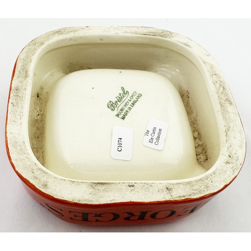 91 - GEORGES BEERS ASHTRAY. 4.15ins square. Red orange body, lettering and large suited shire horse as on... 