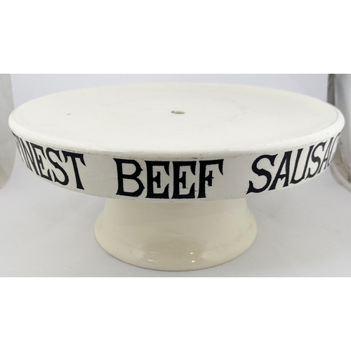 143 - FINEST BEEF SAUSAGES GROCERY SLAB. 7.5ins tall, 16.5ins diam. large slab, letters across front, with... 