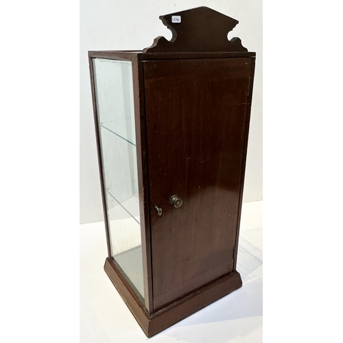 152 - MABIE TODD & CO PEN DISPLAY CABINET. 12 x 11 x 27ins. Twpo glass shelves. Lettered pediment to top. ... 