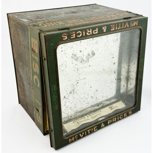 157 - MCVITIE & PRICES BISCUITS TIN. 7.5 x 9.25ins. Glass top window top - lettering around. Lid doesnt cl... 