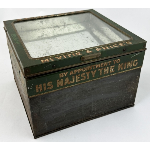 157 - MCVITIE & PRICES BISCUITS TIN. 7.5 x 9.25ins. Glass top window top - lettering around. Lid doesnt cl... 