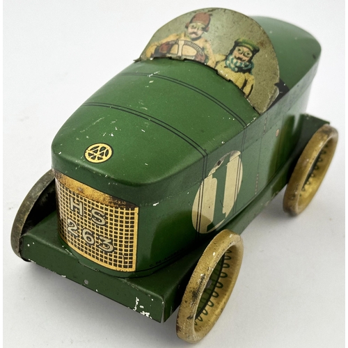 162 - SERPELLS RACING CAR BISCUITS TIN. 6.4 x 4.1 x 3.6ins. Classic racing car green open top racing car f... 