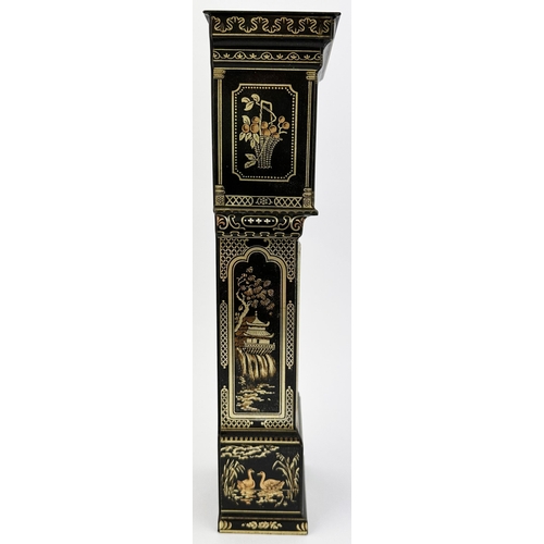 163 - HUNTLEY & PALMERS GRANDFATHER CLOCK BISCUITS TIN. 11.5ins tall (top 3.8 x 2.7ins). Black body with g... 