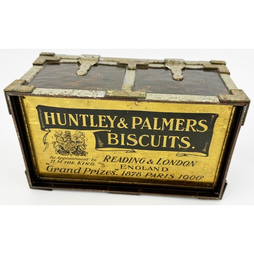 165 - HUNTLEY & PALMERS BISCUITS TIN CHEST. 7.6 x 4.3 x 3.6ins. Naturalistically coloured & detailed chest... 