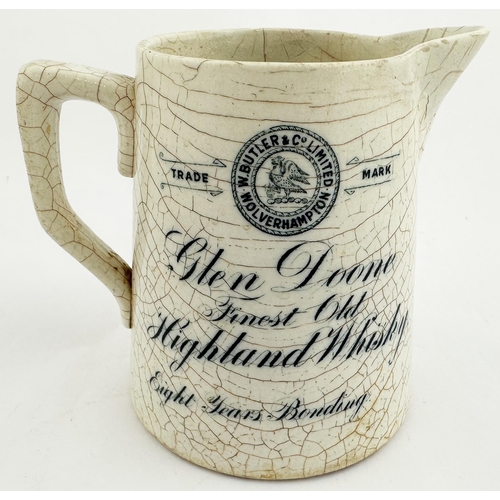 170 - BUTLERS WOLVERHAMPTON ALES BEER & GLEN DOONE WHISKY PUB JUG. 4.8ins tall, rear handle. Slightly tape... 