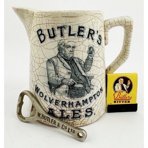 170 - BUTLERS WOLVERHAMPTON ALES BEER & GLEN DOONE WHISKY PUB JUG. 4.8ins tall, rear handle. Slightly tape... 