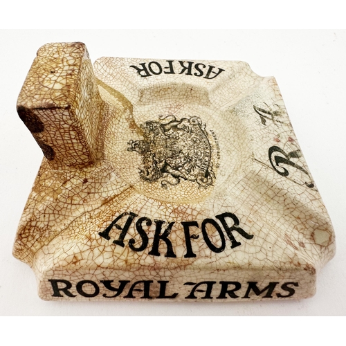 181 - ROYAL ARMS SCOTCH WHISKY MATCHBOX HOLDER/ASHTRAY. 5ins square base, 2.2ins tall. Detailed coat of ar... 