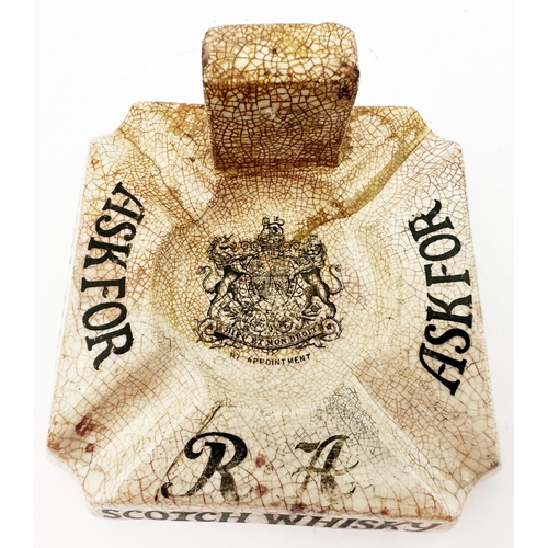 181 - ROYAL ARMS SCOTCH WHISKY MATCHBOX HOLDER/ASHTRAY. 5ins square base, 2.2ins tall. Detailed coat of ar... 