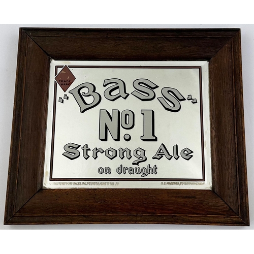 192 - BASS No1 STRONG ALE FRAMED MIRROR. Wooden frame 13.3 x 11.4ins (impressed BASS & VO LTD. A rare orig... 