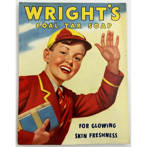 194 - WRIGHTS COAL TAR SOAP SHOWCARD. 9.1 x 11.8ins tall. Multi coloured card advert. depicting uniformed ... 