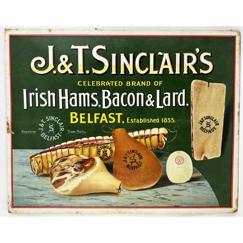 197 - SINCLAIRS BELFAST IRISH HAMS BACON & LARD SHOWCARD. 22.9 x 18ins. Shiny surfaced multi colour origin... 