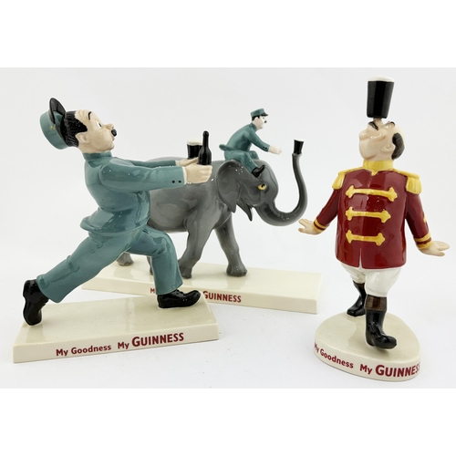 211 - GUINNESS COALPORT ADVERTISING FIGURES TRIO. Ringmaster tallest 7.3ins tall. Elephant & Zookeeper has... 