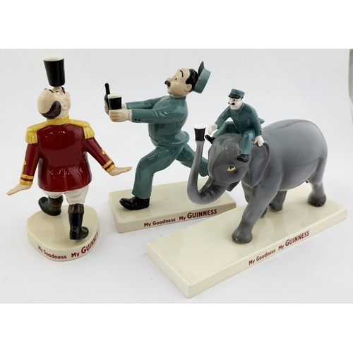 211 - GUINNESS COALPORT ADVERTISING FIGURES TRIO. Ringmaster tallest 7.3ins tall. Elephant & Zookeeper has... 