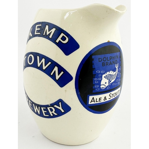 224 - KEMP TOWN BREWERY DOLPHIN BRAND ALE & STOUT PUB JUG. 6ins tall. Absolutely superb & very rare Bright... 