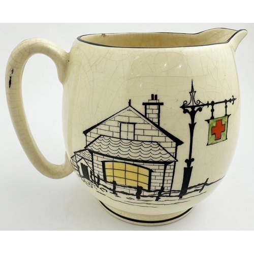 226 - JOULES STONE BREWERY PUB JUG. 5ins tall. Stylish Dick Turpin image one side, period pub to other, le... 