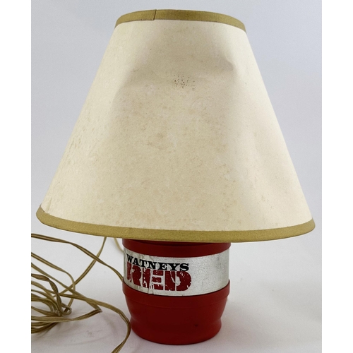 232 - WATNEYS RED BARREL LAMP BASE & SHADE. 10.2ins tall. Upright plastic style barrel (lettered both side... 