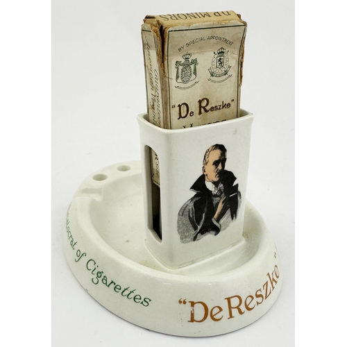 252 - DE RESZKE MATCHBOX HOLDER & ASHTRAY. 6.3 x 4.7ins oval base, 3.6ins tall (not including packet).Off ... 