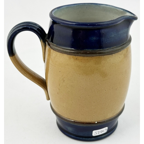 268 - HAIG & HAIG WHISKY WATER JUG. 5.6ins tall. Stoneware salt glaze, dark blue top & bottom areas. Some ... 