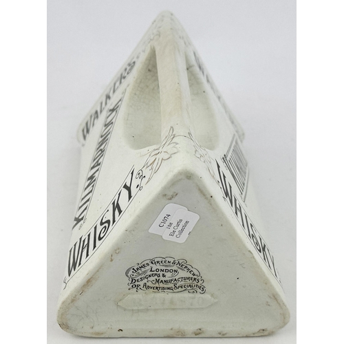 270 - WALKERS KILMARNOCK WHISKY WATER JUG. 6.2ins tall. Unique triangular shape. All three sides transferr... 