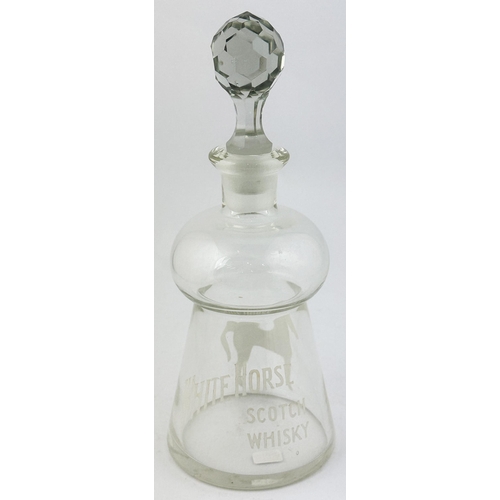 278 - WHITE HORSE SCOTCH WHISKY THISTLE SHAPED DECANTER. 10.8ins tall. Clear, lead glass, facetted ground ... 