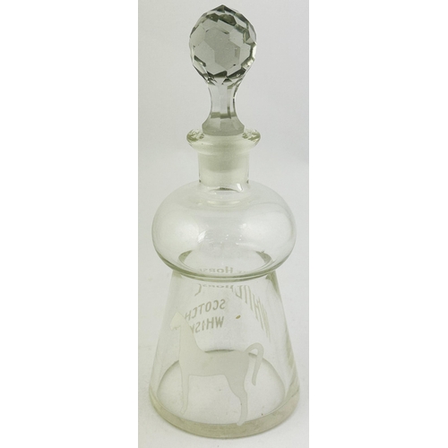 278 - WHITE HORSE SCOTCH WHISKY THISTLE SHAPED DECANTER. 10.8ins tall. Clear, lead glass, facetted ground ... 