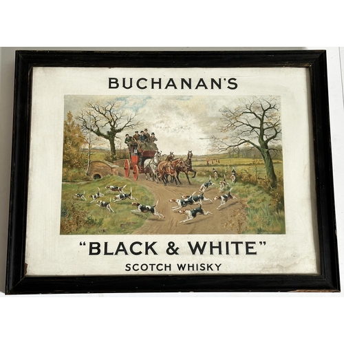 280 - BUCHANANS BLACK & WHITE SCOTCH WHISKY FRAMED ADVERTISEMENT. 26.4 x 20.4ins. Marvellous country image... 