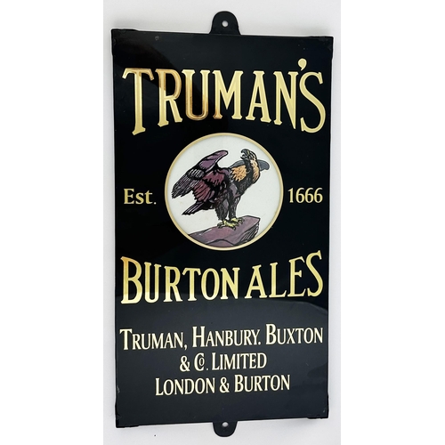 281 - TRUMANS BURTON ALES LONDON & BURTON GLASS ON SLATE PUB SIGN. 20 x 11ins. Spectacular gold letters on... 