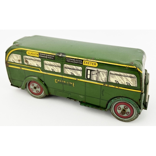 282 - GREEN LINE TIN PLATE SINGLE DECK WIND UP BUS. 7.1 x 2.2 x 2.7. Wonderful period single decker bus in... 