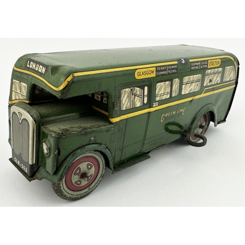 282 - GREEN LINE TIN PLATE SINGLE DECK WIND UP BUS. 7.1 x 2.2 x 2.7. Wonderful period single decker bus in... 