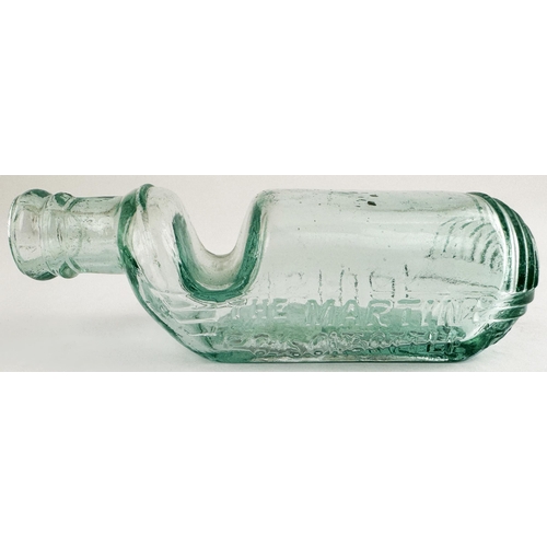 100 - MARTINS PATENT POISON BOTTLE. DP p29. 4.8 ins long aqua glass. POISON embossed both sides, PATENTED ... 