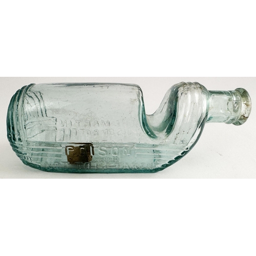 103 - MARTINS PATENT POISON BOTTLE. DP p29. 6.3 ins long aqua glass. THE MARTIN/ POISON BOTTLE one side, P... 