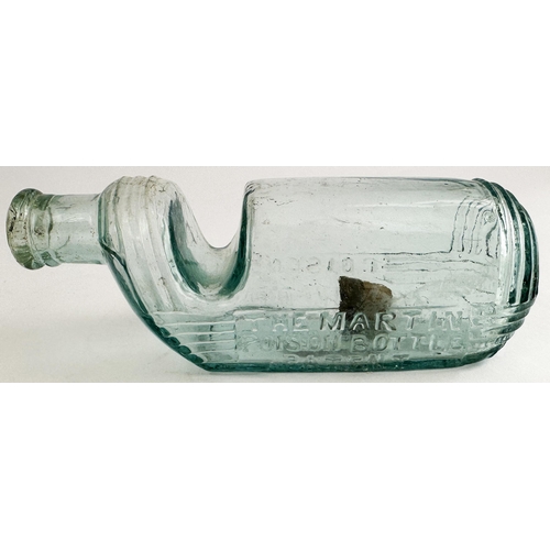 103 - MARTINS PATENT POISON BOTTLE. DP p29. 6.3 ins long aqua glass. THE MARTIN/ POISON BOTTLE one side, P... 