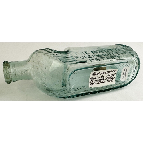 103 - MARTINS PATENT POISON BOTTLE. DP p29. 6.3 ins long aqua glass. THE MARTIN/ POISON BOTTLE one side, P... 