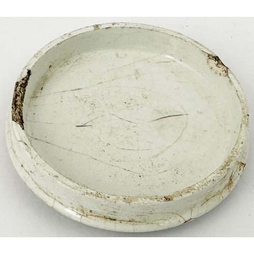 112 - BIRMINGHAM POT LID. (APL p641, 28) 3.5ins diam. Red & green colour writing within a strong gold bord... 