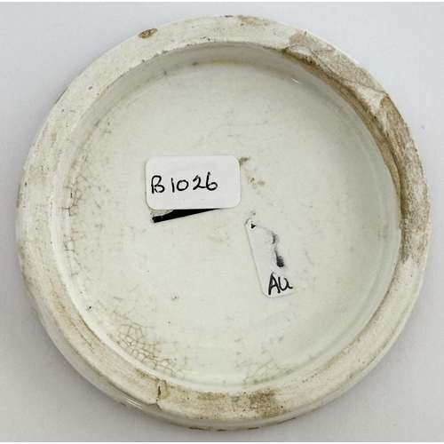 119 - EXETER POT LID. (APL p81, 25a) 3.1ins diam. Red transfer with three line solid line border pictured ... 