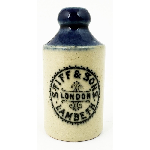 123 - STIFF & SONS TRADESMANS SAMPLE MINIATURE GINGER BEER BOTTLE. 2.2ins tall. Std, t.t. - deep blue top.... 