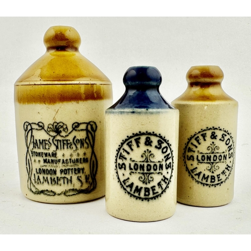 123 - STIFF & SONS TRADESMANS SAMPLE MINIATURE GINGER BEER BOTTLE. 2.2ins tall. Std, t.t. - deep blue top.... 