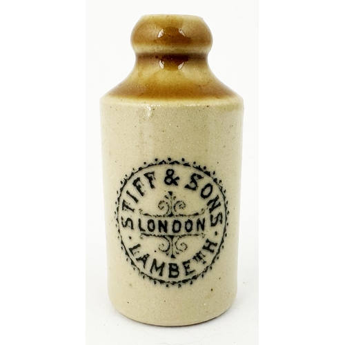 124 - STIFF & SONS TRADESMANS SAMPLE MINIATURE GINGER BEER BOTTLE. 2.3ins tall. Std, t.t. - deep blue top.... 