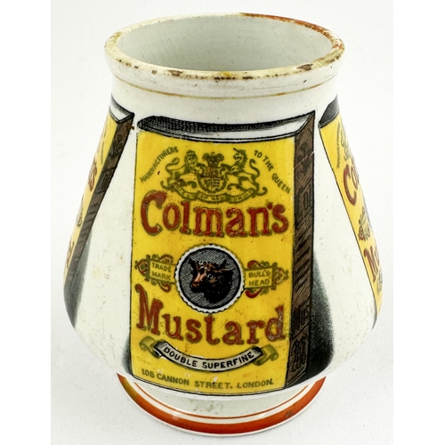 16 - COLMANS MUSTARD POT. 3.1ins tall. Fabulous early transfer printed pot, featuring four identical labe... 