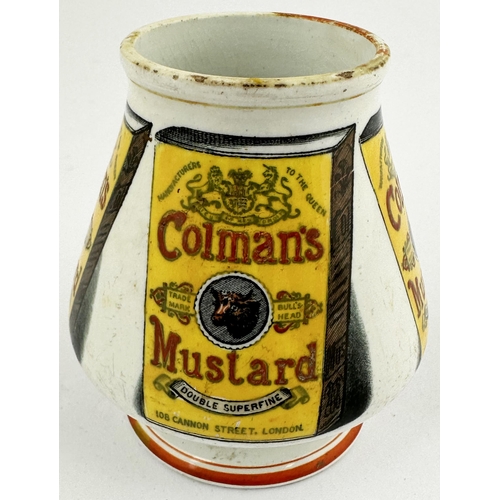 16 - COLMANS MUSTARD POT. 3.1ins tall. Fabulous early transfer printed pot, featuring four identical labe... 