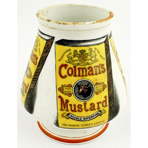 16 - COLMANS MUSTARD POT. 3.1ins tall. Fabulous early transfer printed pot, featuring four identical labe... 