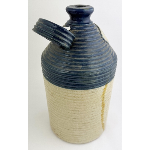 2 - STONEWARE POISON FLAGON. (DP p73). 13.4ins tall. Heavy stoneware cork closure flagon covered in hori... 