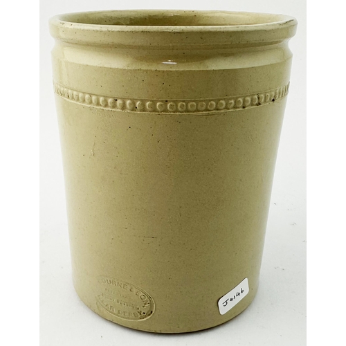 24 - TURTLE SLAB SEAL JAR. 4.9ins tall. Straight sided stoneware cylindrical jar, rim to accommodate tied... 