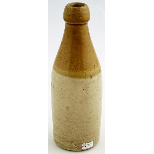 30 - GLASGOW ROBERT HALDANE GINGER BEER BOTTLE. 8ins tall. Ch., t.t., cork lip. Shield shaped outline tra... 