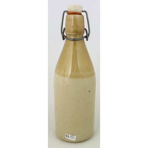 33 - MILNGAVIE STRATHDEES GINGER BEER BOTTLE. 8.1ins tall. Ch.,t.t., cork lip. STRATHDEES BREWED GINGER B... 