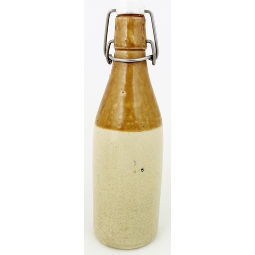 34 - KIRKCALDY GINGER BEER BOTTLE. 8.3ins tall. Ch.,t.t., cork lip. GEORGE PRINGLE CHEMIST KIRKCALDY. Mid... 