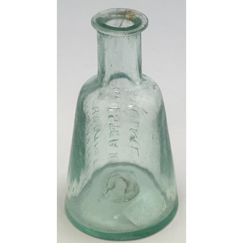 37 - W MATHER CHEMIST CHESTER RD HULME PONTIL EMBOSSED MEDICINE. 3.5ins tall. Really fine mid aqua glass ... 