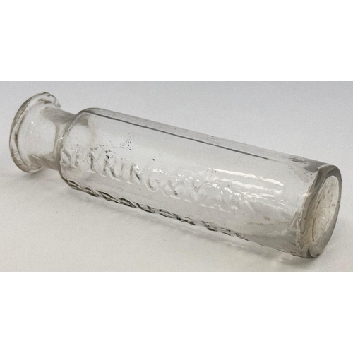 38 - SPYRING & MARS BOROUGH LONDON PONTIL EMBOSSED MEDICINE. 3.8ins tall. Clear lead glass thin cylinder,... 