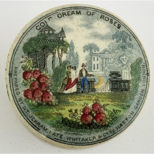 4 - PRATTWARE POT LID THE ROSE GARDEN. (KM114 p73) 2.4ins diam. Very nice strong coloured pot lid with b... 