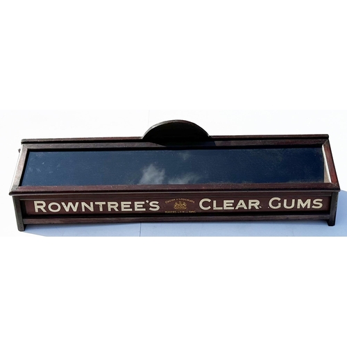 46 - ROWNTREES CLEAR GUMS SHOP DISPLAY LIDDED CABINET. L 36.5 x W 8.5 x H 7 ins. Wooden shop display cabi... 